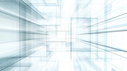 Obraz premium abstract blue and white background with transparent squares. modern, minimalist design with a sense of depth and movement.