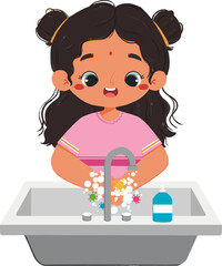 Cute kid washes hands