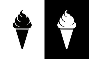 Cone Ice Cream Silhouette Vector Icon Black and White Background.