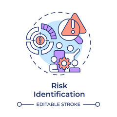 Risk identification multi color concept icon. Analyzing situations. Danger management process. Round shape line illustration. Abstract idea. Graphic design. Easy to use in promotional material