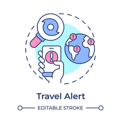 Travel alert multi color concept icon. Notifications about potential threats. Trip management service. Round shape line illustration. Abstract idea. Graphic design. Easy to use in presentation