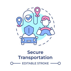 Secure transportation multi color concept icon. Safe journey options. Travel management service. Round shape line illustration. Abstract idea. Graphic design. Easy to use in presentation