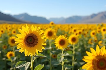 Fototapeta premium A field of wild Mexican sunflowers in full bloom, with mountains in the background. 