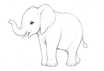 Fototapeta premium Adorable Hand-Drawn Sketch of a Baby Elephant. A charming detailed sketch of a baby elephant perfect for children's books/coloring pages or educational materials