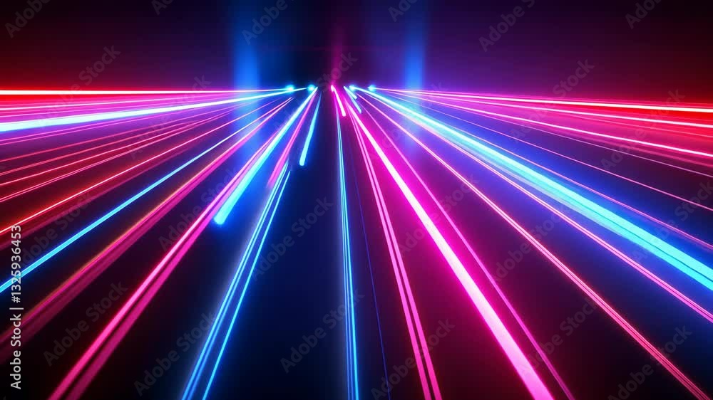 Poster vibrant neon light beams creating dynamic futuristic tunnel effect