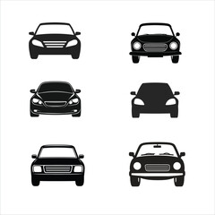 Vector logo car set front views, automotive silhouette, classic and modern car designs, vector vehicle front line art