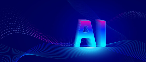 abstract AI blue background with glowing lights 