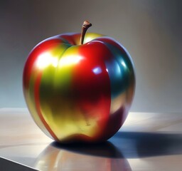 Obraz premium Illustration of shiny metalic apple.