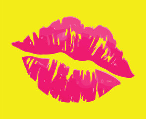 Bold Pink Lip Print on Vibrant Yellow – Pop Art Kiss Icon