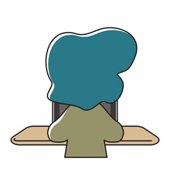 タブレット端末で学習をする子供の後ろ姿のベクターイラスト