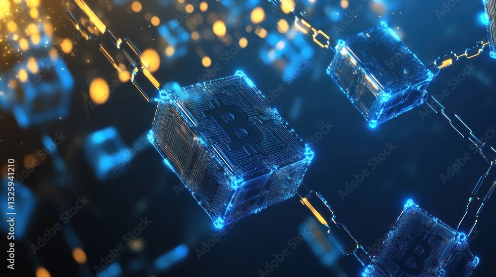 Poster digital bitcoin blockchain chain