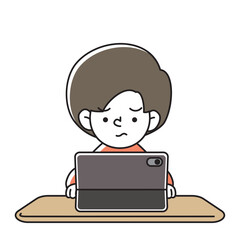 タブレット端末で学習をする子供のベクターイラスト