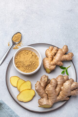 fresh ginger root and  ginger powder