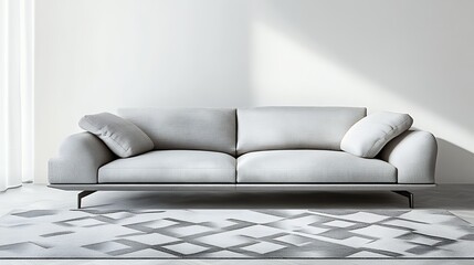 A Serene, Minimalist Sofa Inviting Relaxation In A Bright, Airy Modern Living Space With Soft, Natural Light And A Geometric Patterned Rug