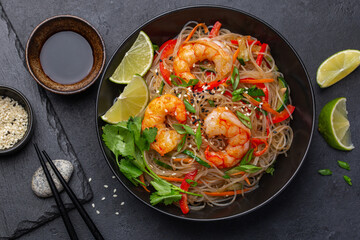  shrimps and  vegetables funchoza rice noodles