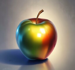 Obraz premium Illustration of shiny metalic apple.