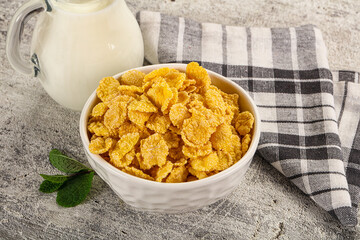 Corn flakes with milk for breakfast