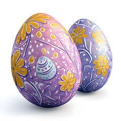 Fototapeta premium Two beautifully decorated easter eggs showcasing artistic designs perfect for celebrating the joy of spring