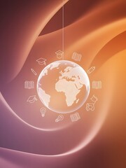 Globe with Floating Educational Icons Around It, Representing Global Learning 