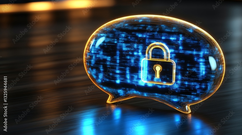 Poster an illustration of a speech bubble with encrypted text and a padlock, representing secure communicat