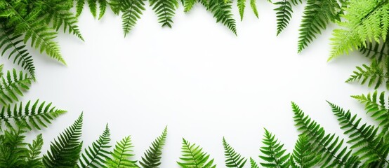 A notepad with green ferns on a white table, suitable for business workbooks and study modules, providing empty space for text