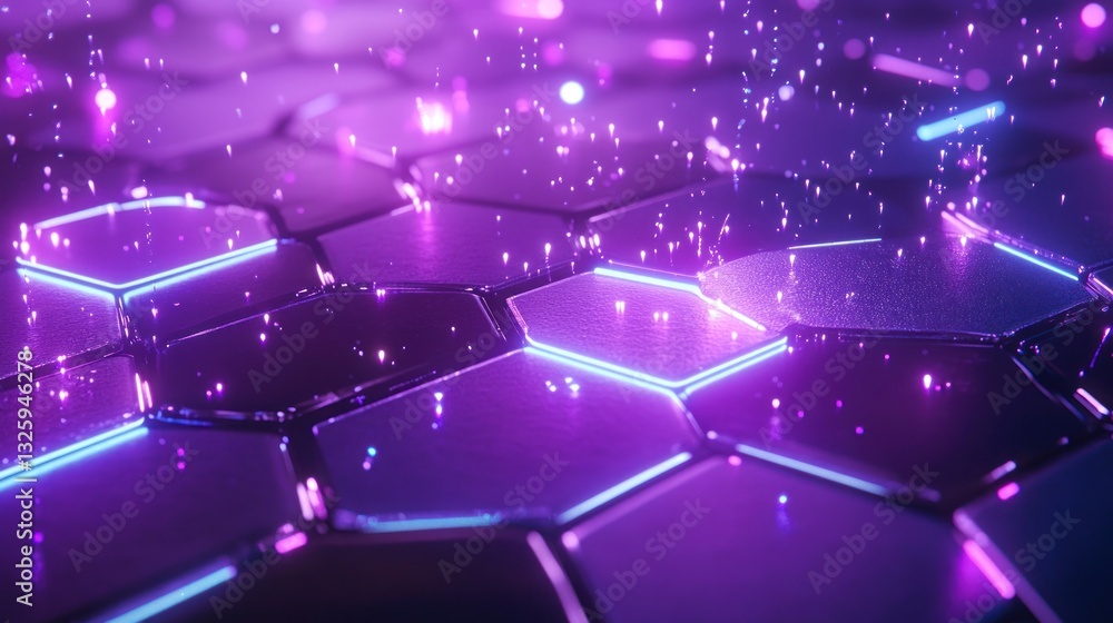 Poster abstract hexagonal pattern, vibrant lights, futuristic design