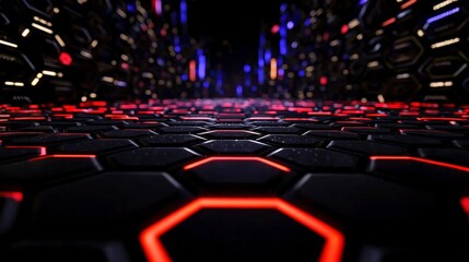 Fototapeta premium Futuristic Hexagon Pathway Neon Lights Abstract 3D Background