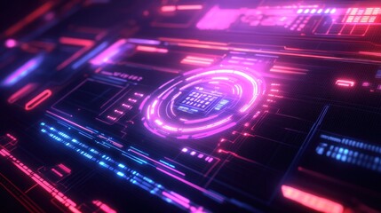 Obraz premium Futuristic interface glowing with neon lights
