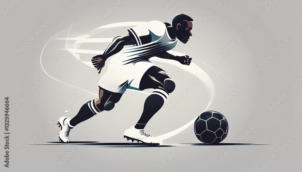 Poster football players illustrate dynamic movement while chasing a ball in a minimalist style showcasing t