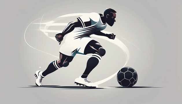 Football players illustrate dynamic movement while chasing a ball in a minimalist style showcasing teamwork and athleticism on the field in an artistic manner
