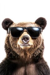 Bear wearing sunglasses posing confidently for a playful and fun themed photo, ideal for wildlife, humor, or animal-related projects and campaigns.