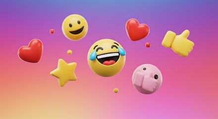 Fototapeta premium Colorful Emoji Icons Floating in a Whimsical Background for Social Media Use