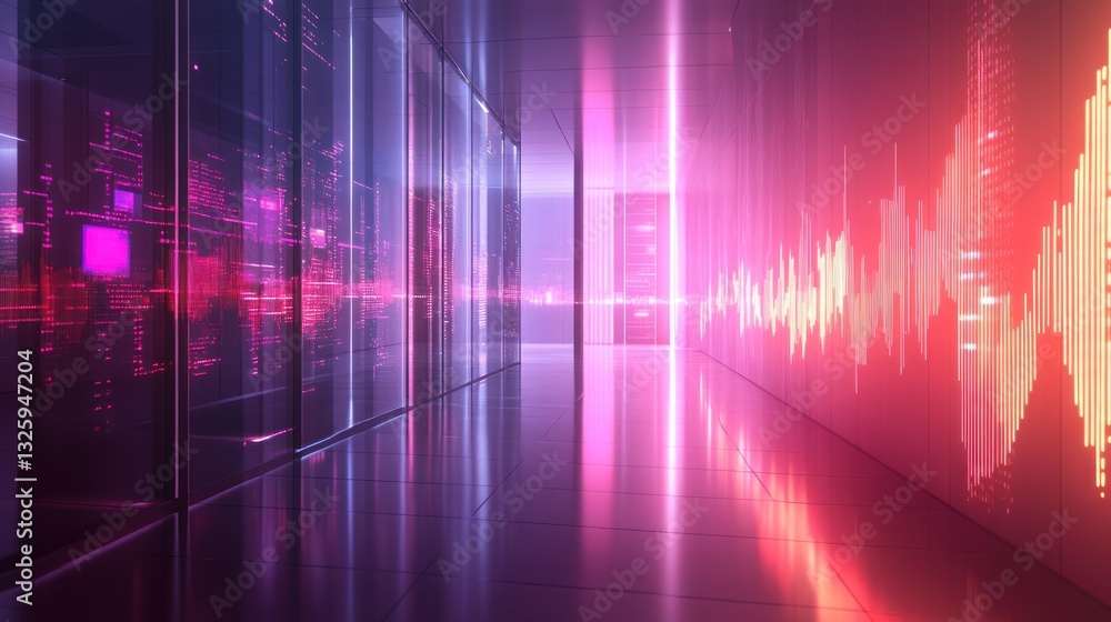 Poster futuristic server room data visualization
