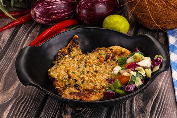 Tasty chicken steak with vegetables