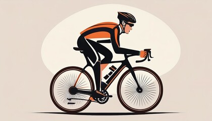 Naklejka premium Cyclist in minimalist design riding on a road with a whimsical touch representing passion for cycling and sports