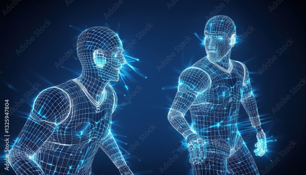 Poster firefly american football players displayed in wireframe model against a blue background showcasing 