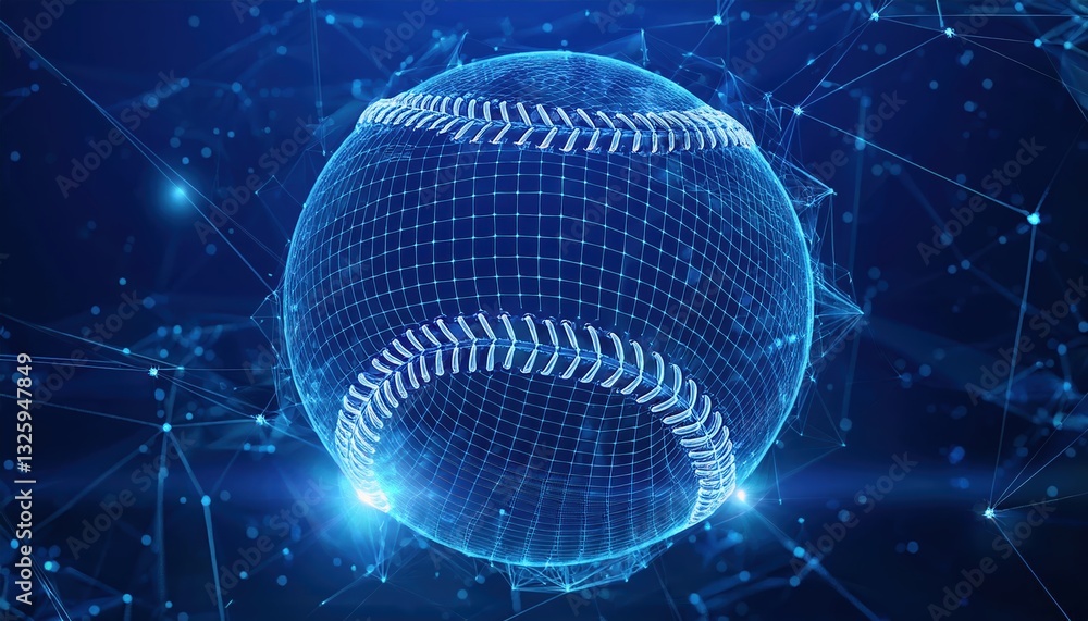 Poster wireframe design of a baseball with blue background demonstrating technology and sports visualizatio