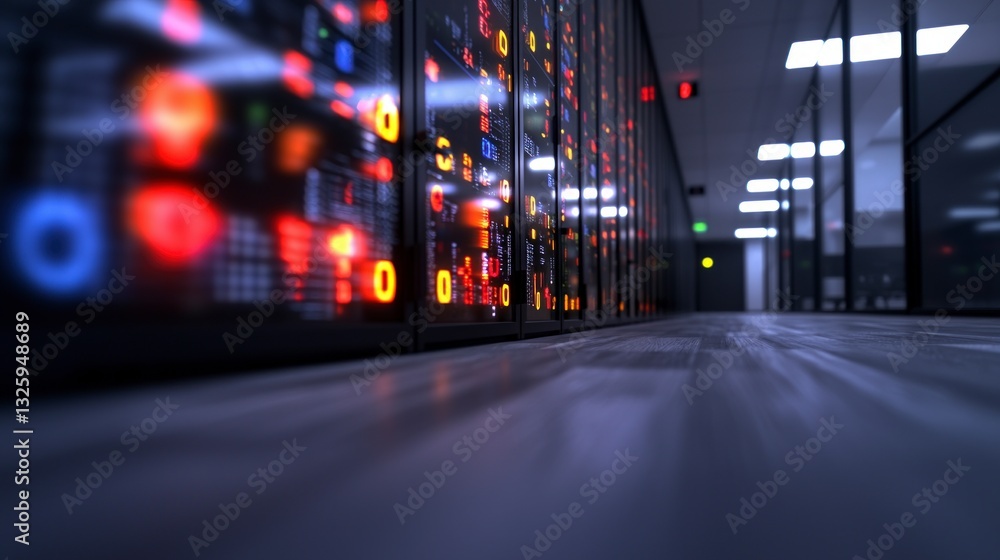 Poster data center server room technology network digital hosting it infrastructure modern