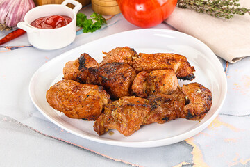 Grilled pork neck meat shashlik