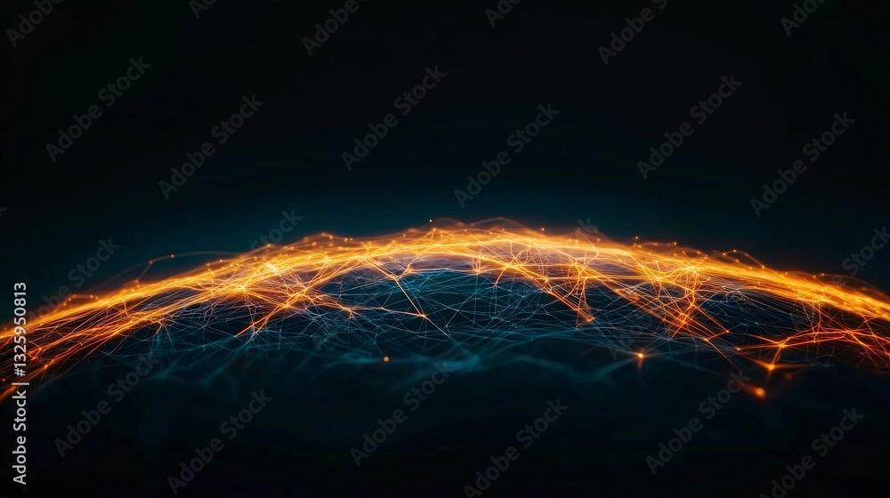 Aufkleber global network abstract digital connection orange glowing lines dark background high r