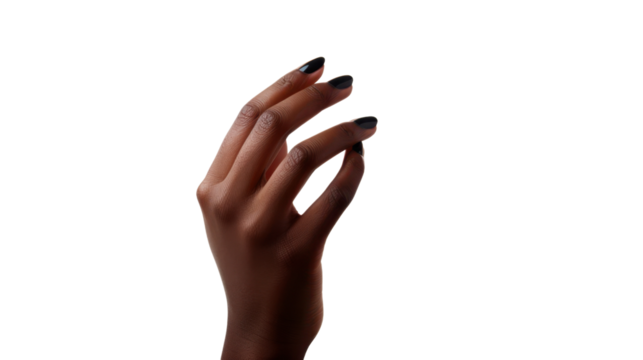 Woman hand picking up something virtual with transparent background