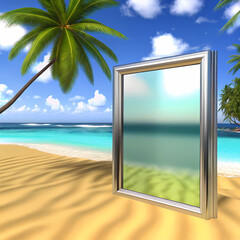 Tropical beach in the sky – poster design for creation concept art with a dreamy atmosphere / Playa tropical en el cielo – diseño de póster para concepto de creación artística con una atmósfera =