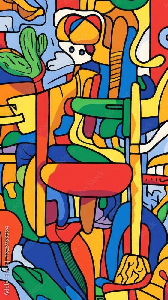 Aufkleber abstract art composition vibrant colors shapes lines and patterns chaotic arrangement playful and dy
