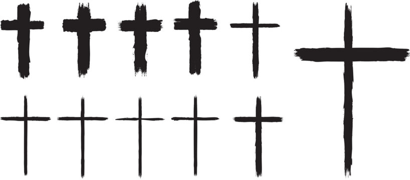 Textured Religion Cross . Christian cross . Vector cross with rough edges