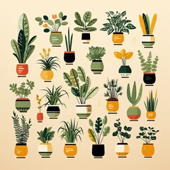Aesthetic Collection of Houseplants in Various Artistic Styles