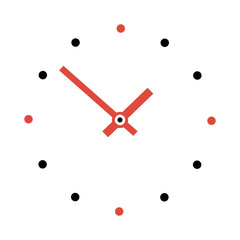 Modern simple clock face with dots and red hands vector illustration