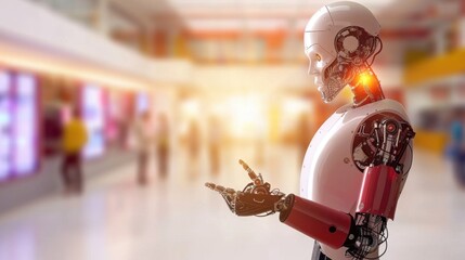 Futuristic Robot with Advanced Technology Interacting in a Bright Modern Environment