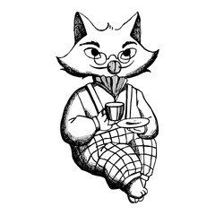 Cat with a cup of tea