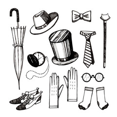 Set of illustrations with clothing items and accessories