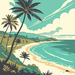  Tropical Beach with Palm Trees and Turquoise Sea